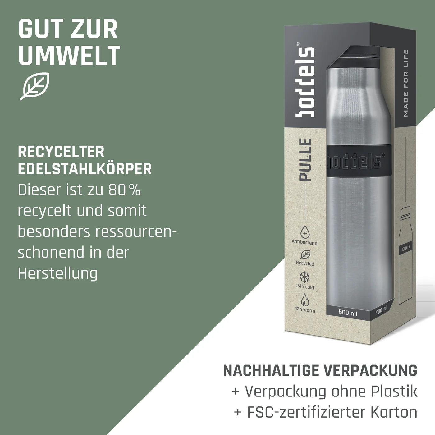 boddels PULLE Trinkflasche 0,5 l isoliert edelstahl