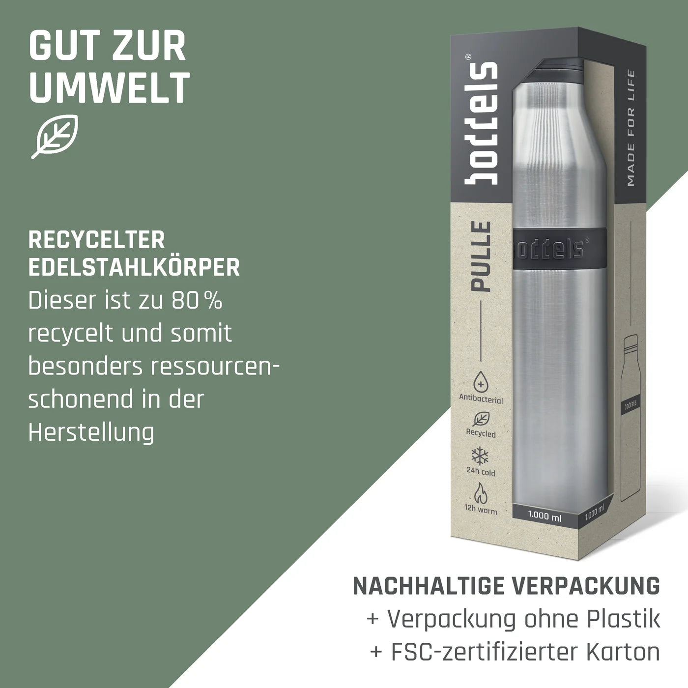 boddels PULLE Trinkflasche 1,0 l isoliert edelstahl