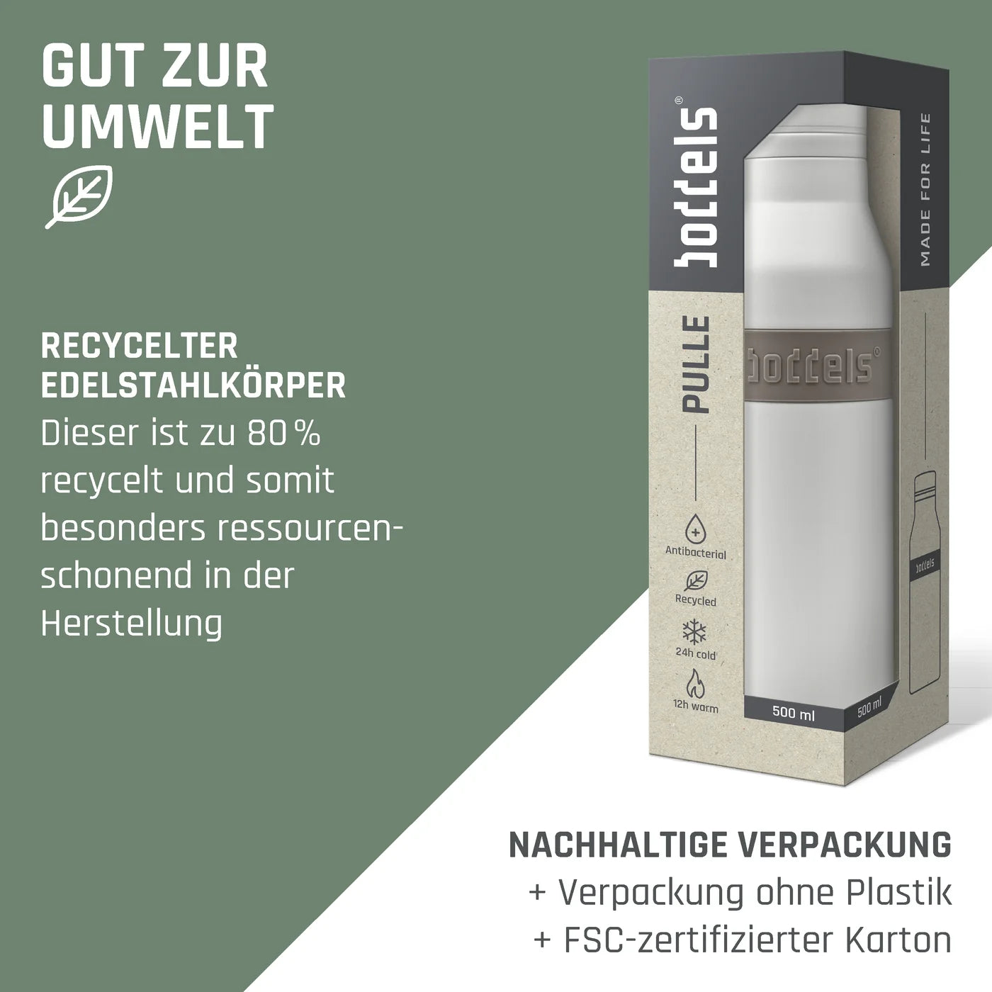 boddels PULLE Trinkflasche 0,5 l isoliert weiß/taupe