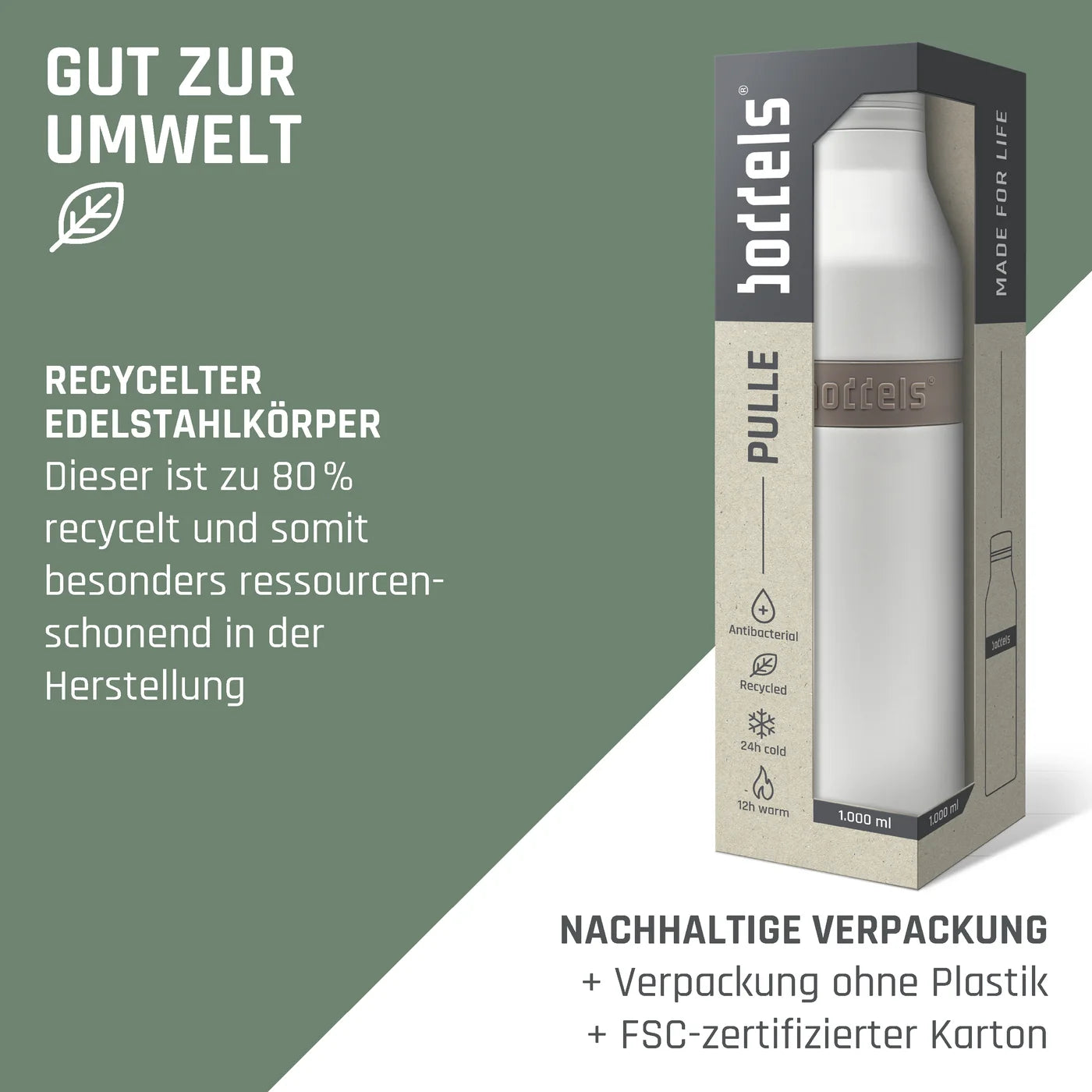 boddels PULLE Trinkflasche 1,0 l isoliert weiß/taupe