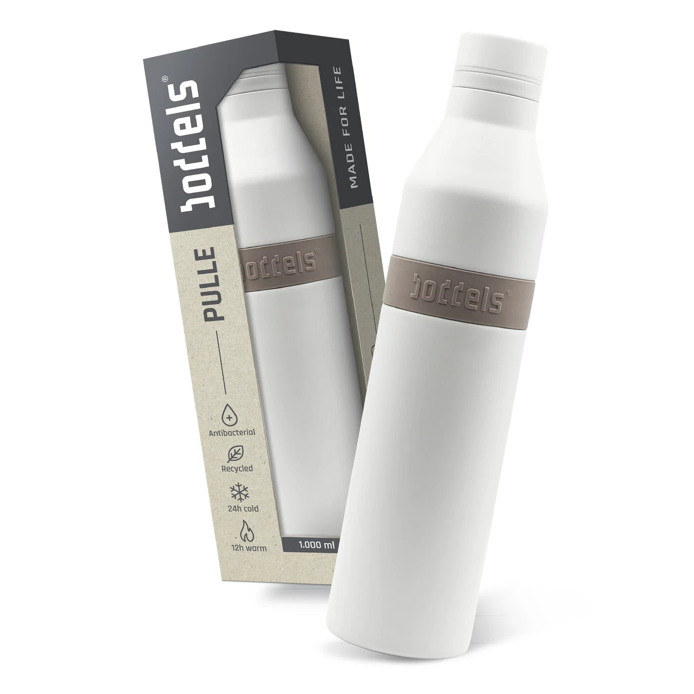 boddels PULLE Trinkflasche 1,0 l isoliert weiß/taupe