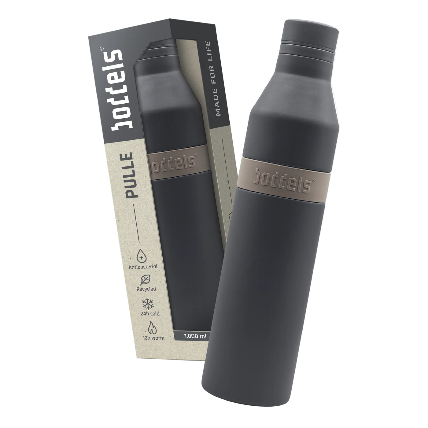 boddels PULLE Trinkflasche 1,0 l isoliert anthrazit/taupe