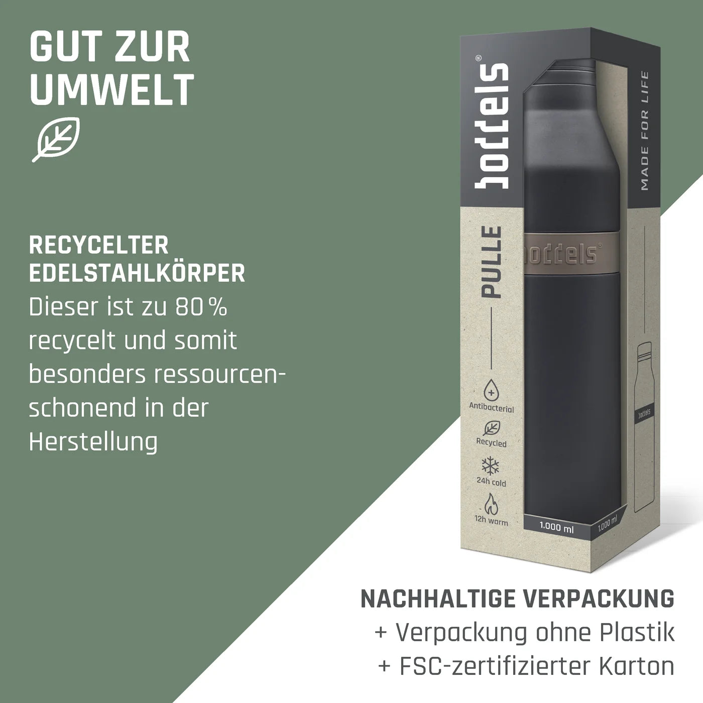 boddels PULLE Trinkflasche 1,0 l isoliert anthrazit/taupe