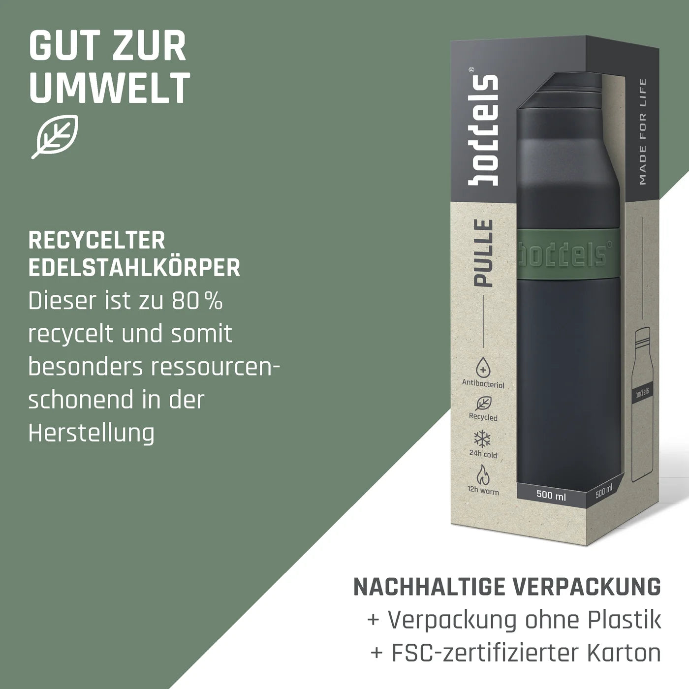 boddels PULLE Trinkflasche 0,5 l isoliert anthrazit/salbei