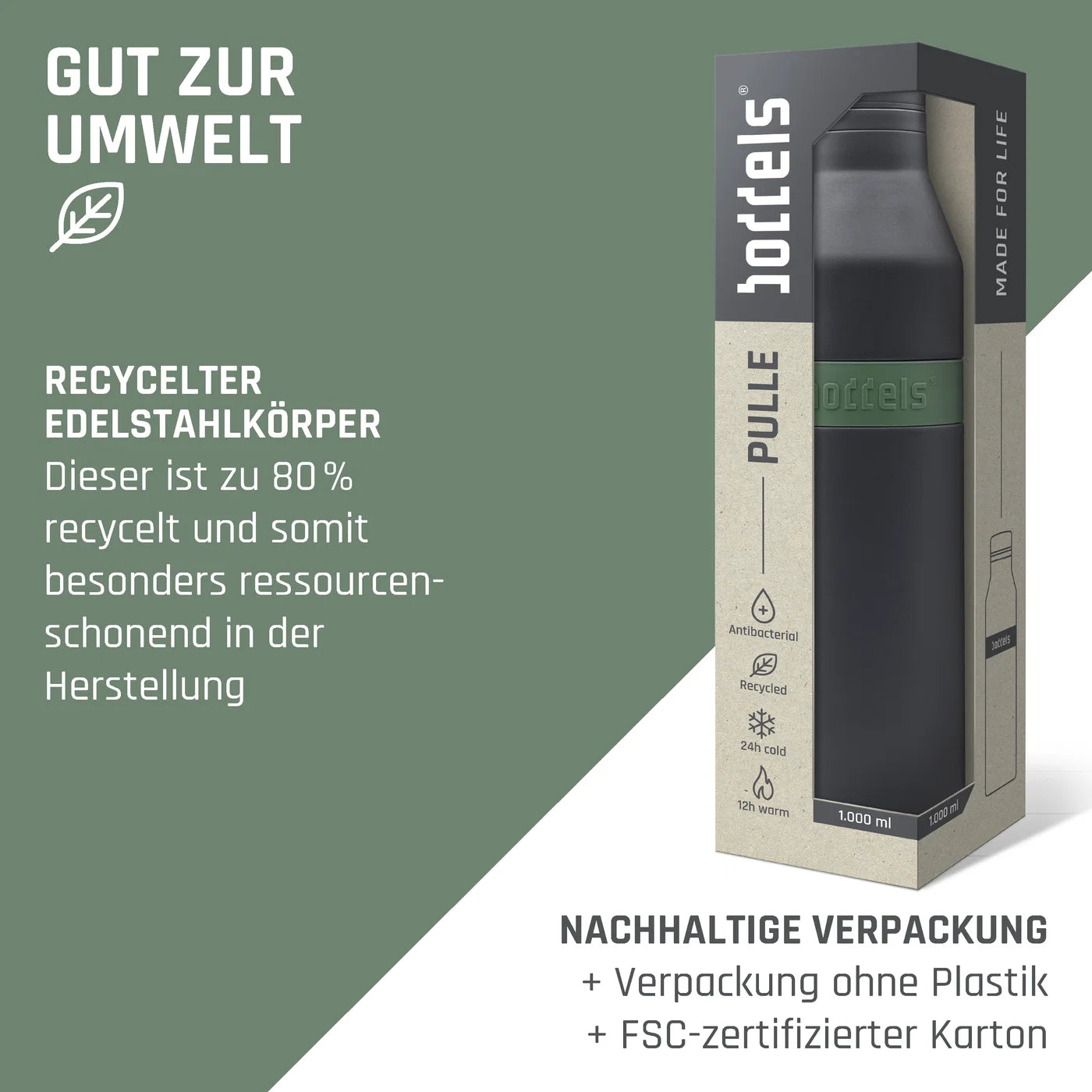 boddels PULLE Trinkflasche 1,0 l isoliert anthrazit/salbei