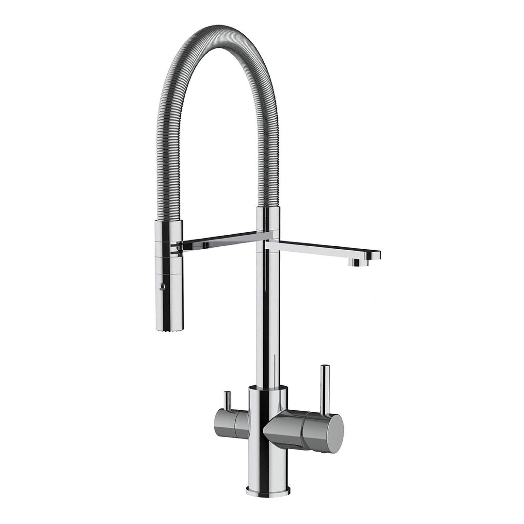 3-Wegehahn WS3-122 chrom Spiralschlauch, Kombiarmatur, Kalt-, Warm- und Filterwasser, Messing verchromt