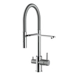 3-Wegehahn WS3-122 chrom Spiralschlauch, Kombiarmatur, Kalt-, Warm- und Filterwasser, Messing verchromt