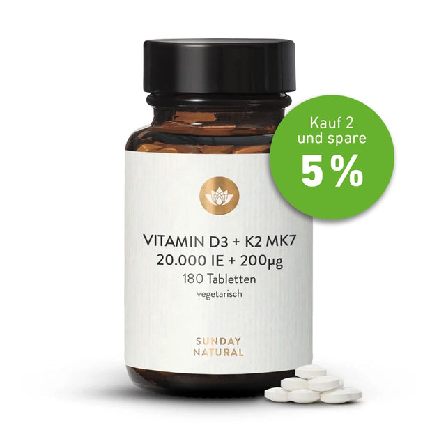 Vitamine D3 + K2 MK7 180 comprimés