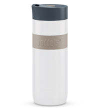 boddels KOFFJE 370 ml, Thermobecher Edelstahl, Druckknopf, Dekor taupe/weiß