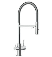 3-Wegehahn WS3-122 chrom Spiralschlauch, Kombiarmatur, Kalt-, Warm- und Filterwasser, Messing verchromt