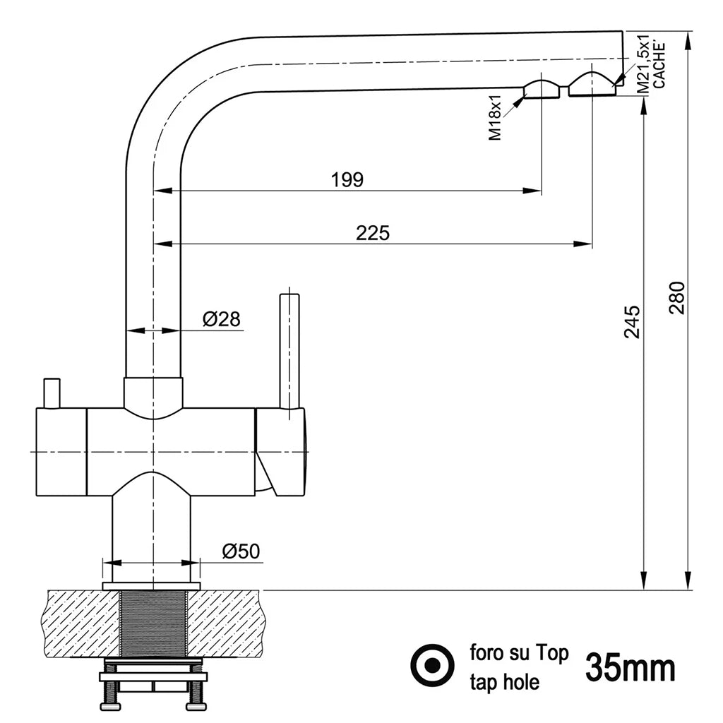 3-Wege-Armatur WS3-119nb | V4A Edelstahl Black | niedrige Variante