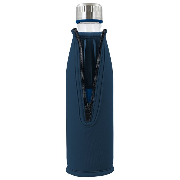 BODDELS Trinkflasche Nachtblau mit farblich passendern Neoprenübzug mit Karabinerhaken im H2O Wasserladen Berlin