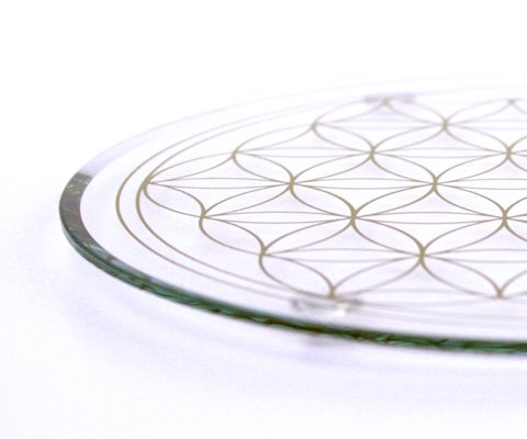 Glasuntersetzer mit Lebensblume 12,5 cm klar