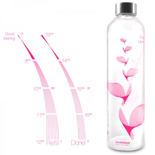 drinkitnow “to Go” – die animierende Wasserflasche mit Trinkerinnerungs-Skala Flipper 1.0 Ltr. Pink im H2O Wasserladen Berlin
